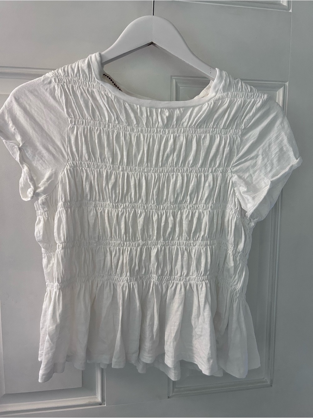 Pilcro White Smocked Short-Sleeve Peplum Top